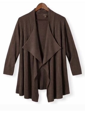 Barefoot Dreams CozyChic Lite Java Waterfall Cardigan Open Front 1X Petite